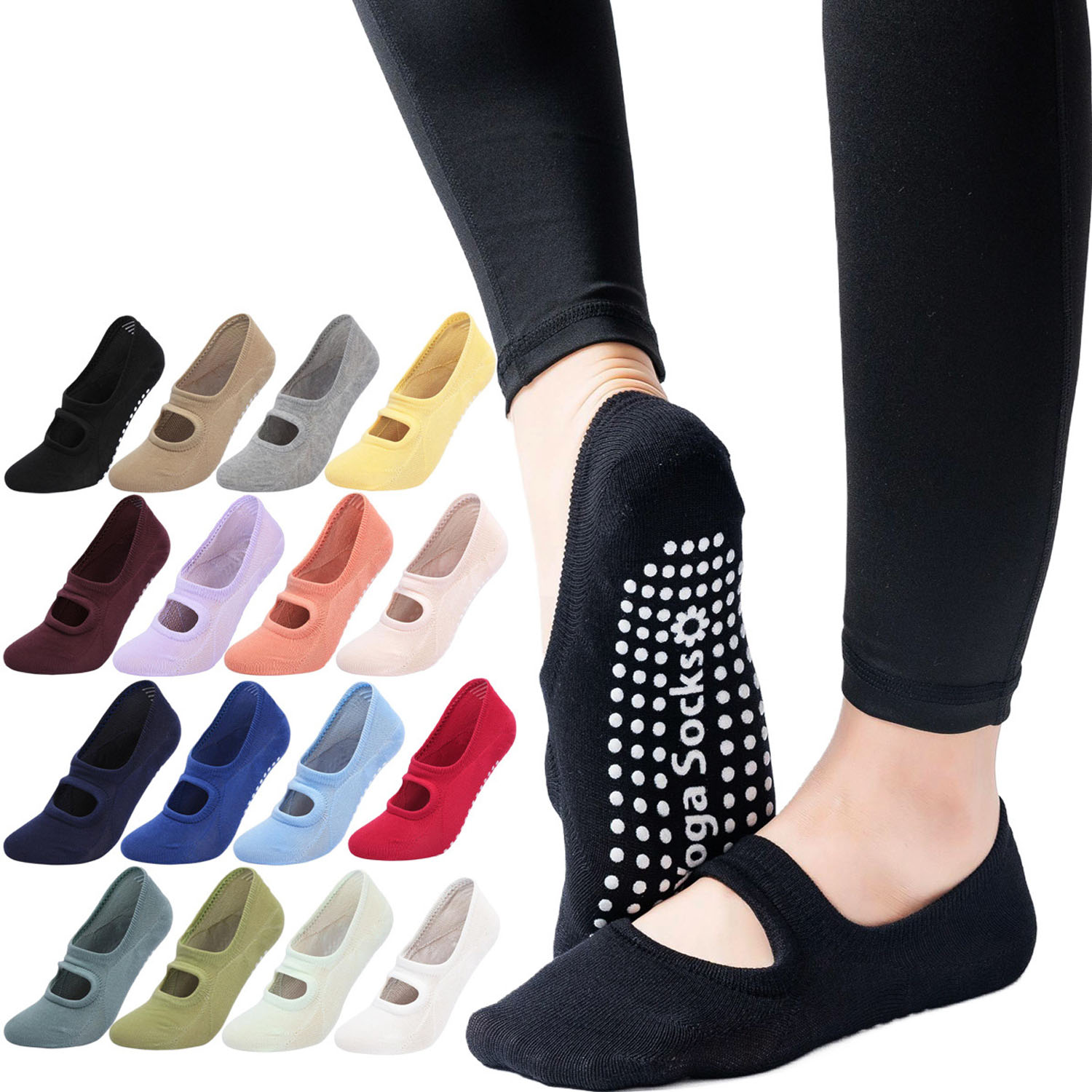 Grip Sock Yoga - ถุงเท้าโยคะคุณภาพสูงสำหรับผู้หญิง กันลื่น ระบายอากาศได้ดี แบบเปิดหลัง ถุงเท้าพิลาทิส ถุงเท้าบัลเลต์สำหรับผู้หญิง