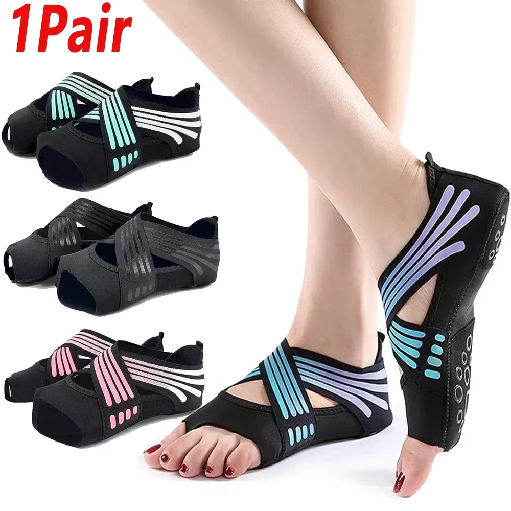 Grip Sock Yoga - รองเท้าโยคะกันลื่นแบบมืออาชีพ 1 คู่ พื้นนุ่มกันลื่น รองเท้าบัลเลต์ฟิตเนสสำหรับเต้นรำ พิลาทิส