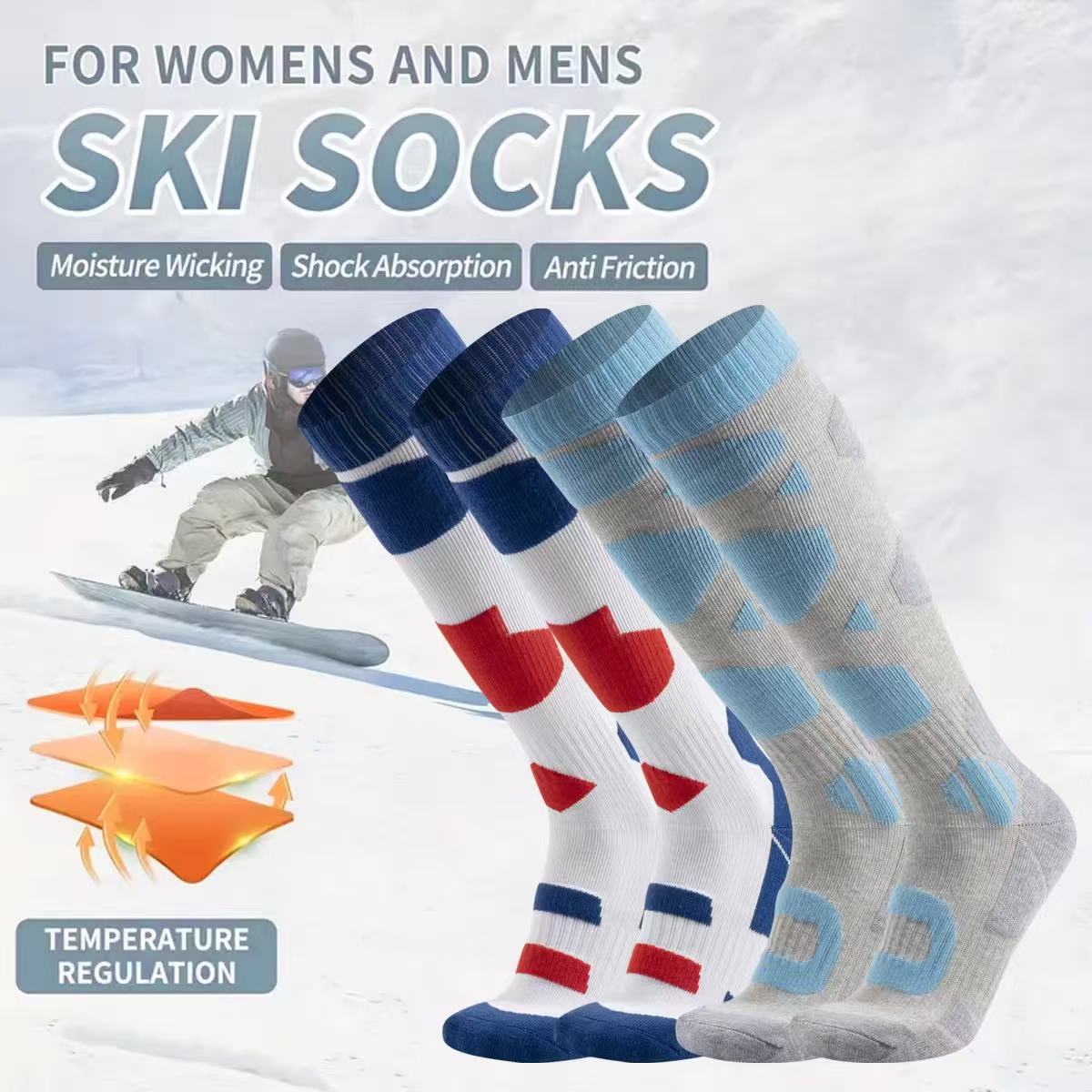 Thermal Sock Winter - ถุงเท้าสกีกันหนาวสำหรับฤดูหนาว ผ้าฝ้ายหนา สำหรับผู้ชายและผู้หญิง ให้ความอบอุ่น เหมาะสำหรับกิจกรรมกลางแจ้ง ปั่นจักรยาน