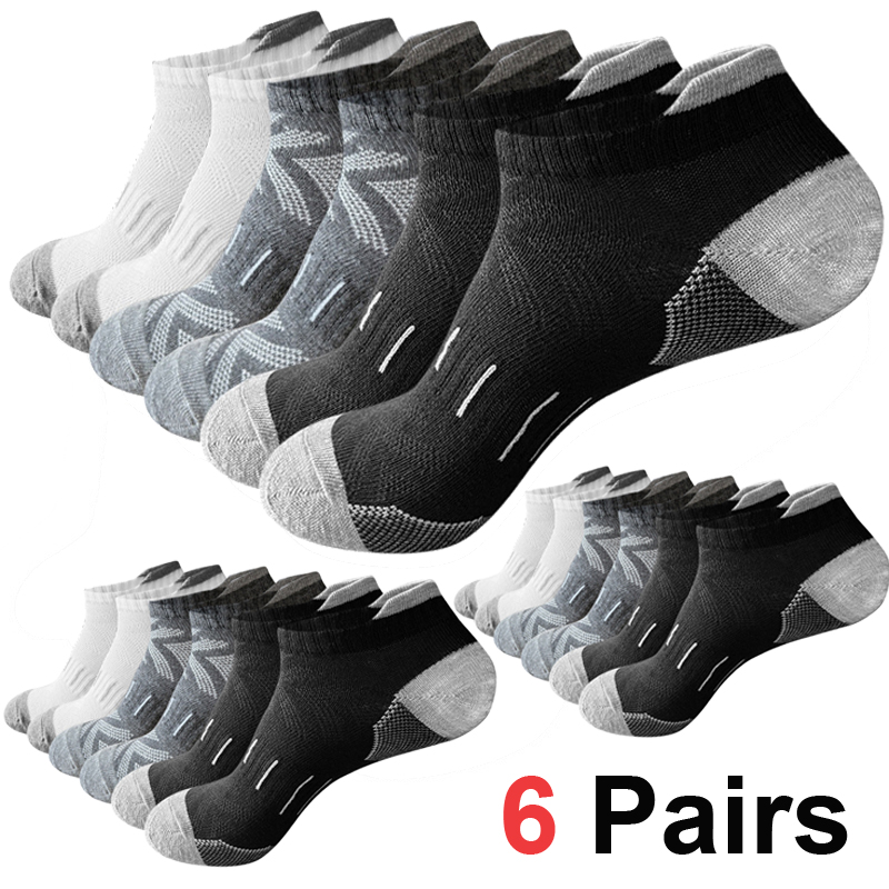 Athletic Sock Cushion - ถุงเท้าข้อเท้าลายลูกศรสำหรับผู้ชาย 6 คู่ ระบายอากาศได้ดี ซับเหงื่อ นุ่มสบาย