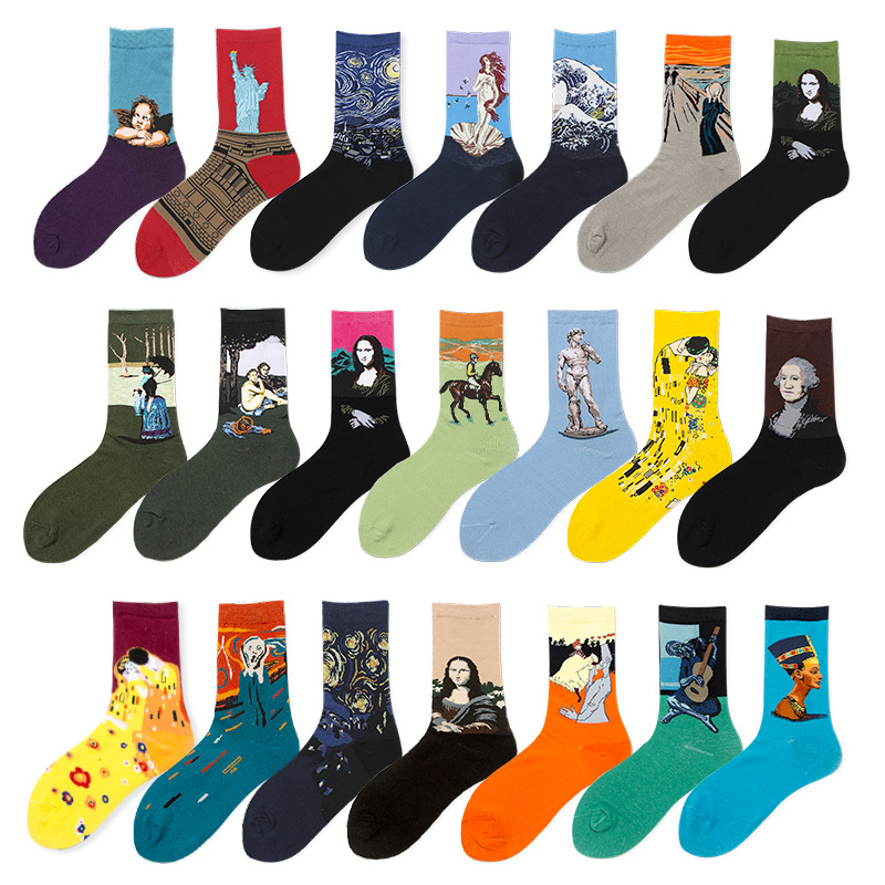 Cotton Crew Sock Pack - 7คู่แพ็ค Dropshipping ถุงเท้าผู้หญิง Van Gogh World