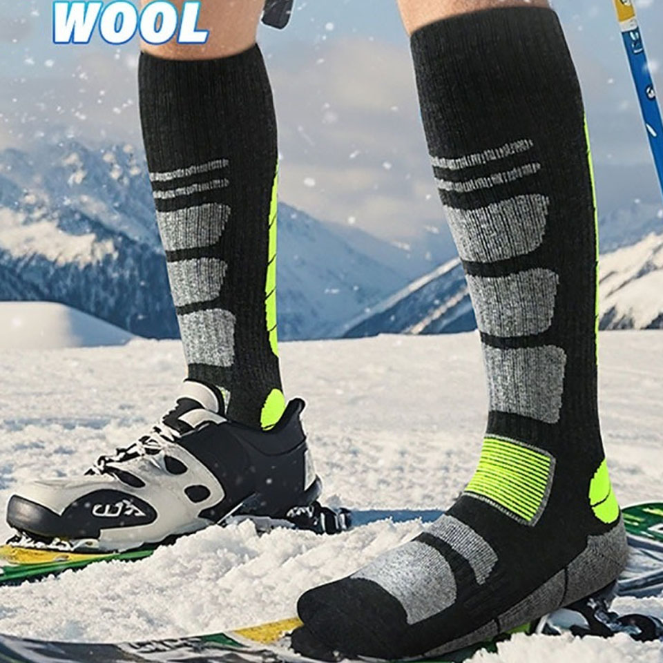 Wool Hiking Sock - ถุงเท้ากันหนาวขนแกะเมอริโน GTUBIKE สำหรับผู้ชายและผู้หญิง ถุงเท้ายาวให้ความอบอุ่นสำหรับฤดูหนาว เหมาะสำหรับเล่นสกี เดินป่า