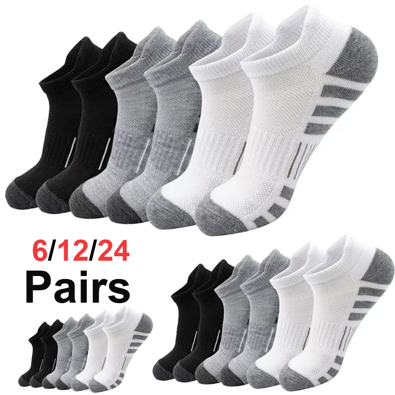 Ankle Sock Low Cut - ถุงเท้าข้อเท้าผ้ากำมะหยี่แบบยูนิเซ็กซ์ 6/24 คู่ ระบายอากาศได้ดี ซับเหงื่อ สวมใส่สบาย